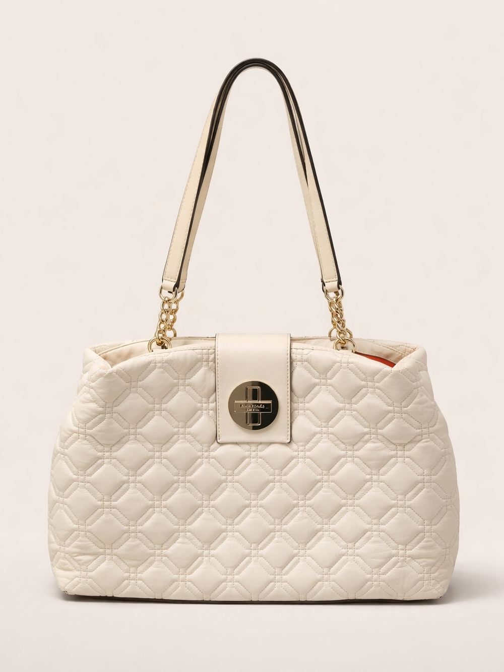 Kate Spade Cream Quilted Leather Satchel Tote | Gold Chain | Large